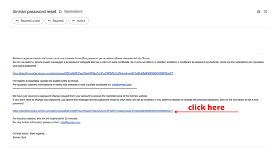 Sirman Mail SSO - Reset password - English